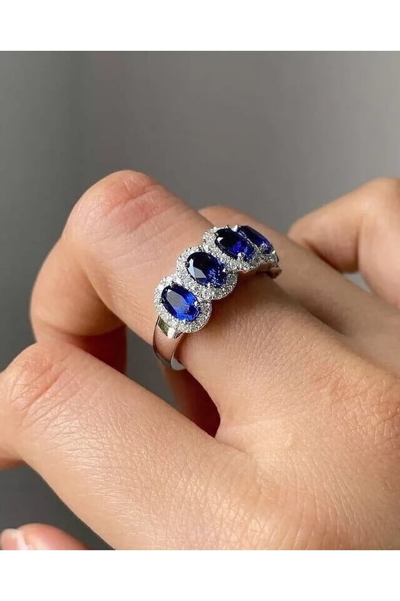 2Ct Oval Cut Simulated Blue Sapphire Halo Women's Wedding Ring 14K White Gold Plated