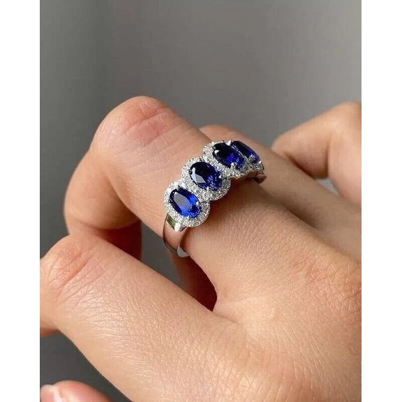 2Ct Oval Cut Simulated Blue Sapphire Halo Women's Wedding Ring 14K White Gold Plated