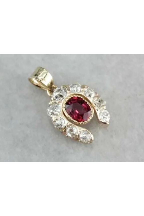 2Ct Oval Cut Simulated Diamond Red Ruby Women's Pendant 14K Yellow Gold Plated 18"
