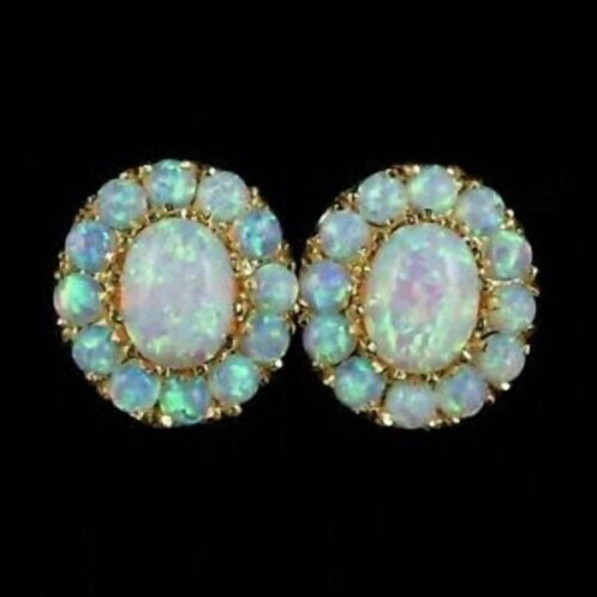 2Ct Oval Cut Simulated Fire Opal Flower Push Back Diamond Stud Earrings 14k Yellow Gold Plated 925 Sterling Silver