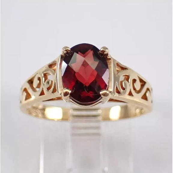 2Ct Oval Cut Simulated Red Garnet Solitaire Engagement Band Ring 14K Yellow Gold Plated Pure 925 Sterling Silver