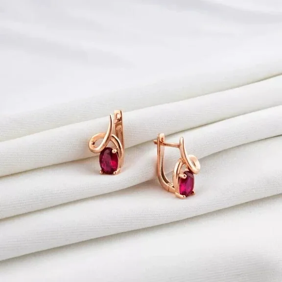 2Ct Oval Cut Simulated Red Ruby Hoop Stud Earrings 14k Yellow Gold Plated Silver