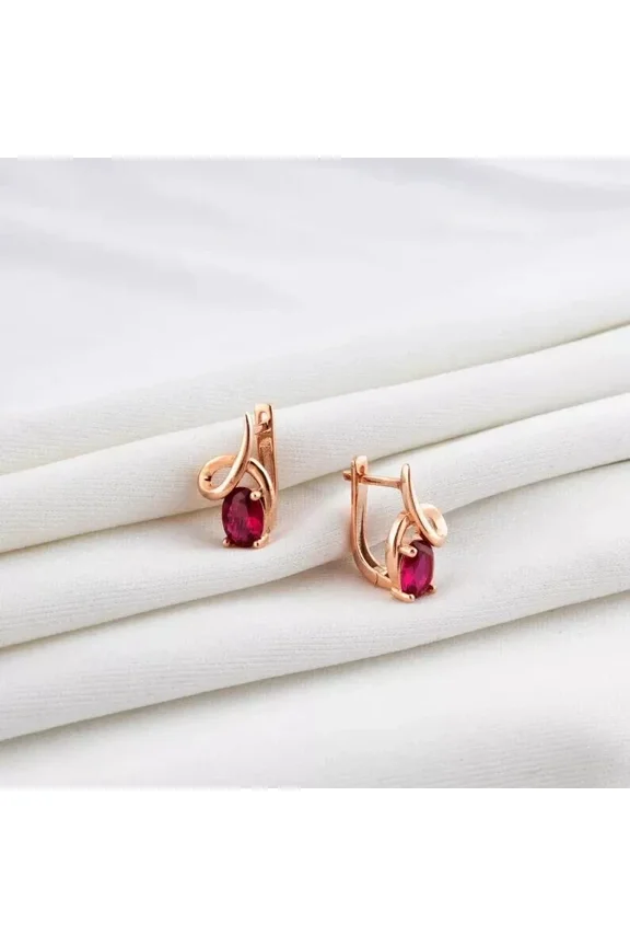 2Ct Oval Cut Simulated Red Ruby Hoop Stud Earrings 14k Yellow Gold Plated Silver