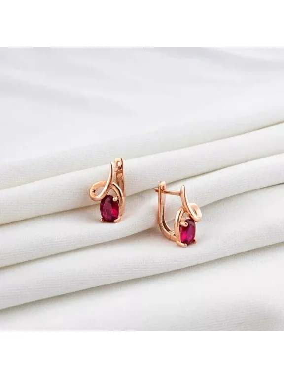 2Ct Oval Cut Simulated Red Ruby Hoop Stud Earrings 14k Yellow Gold Plated Silver