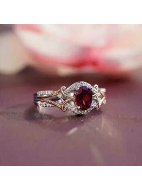 2Ct Oval Cut Simulated Red Ruby Women's Engagement Gift Ring 14K White Gold Plated
