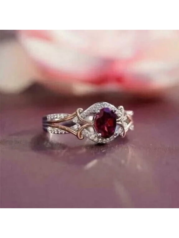 2Ct Oval Cut Simulated Red Ruby Women's Engagement Gift Ring 14K White Gold Plated