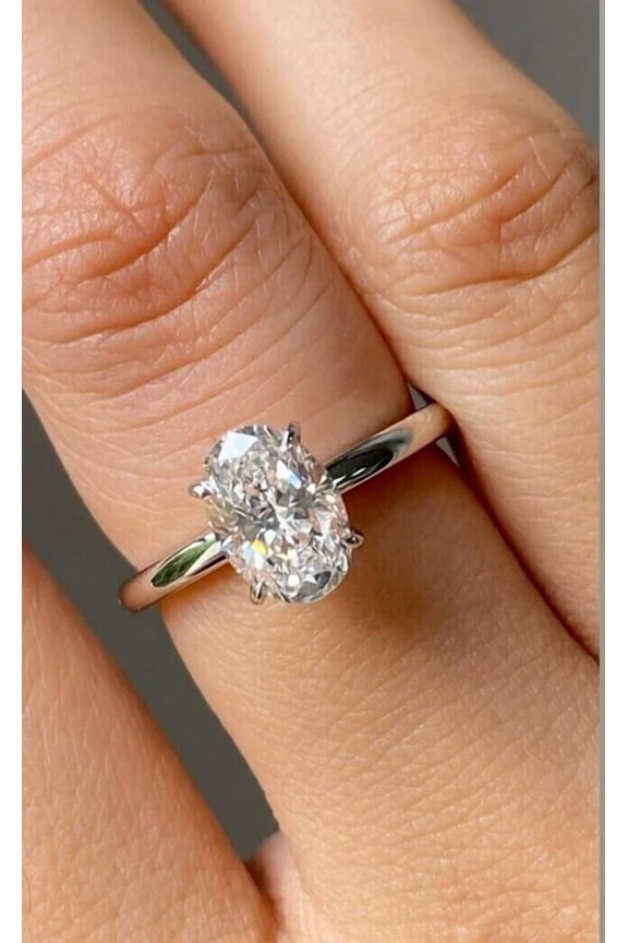 2Ct Oval Cut Solitaire Ring Simulated diamond Engagement Solid 14k White Gold Plated