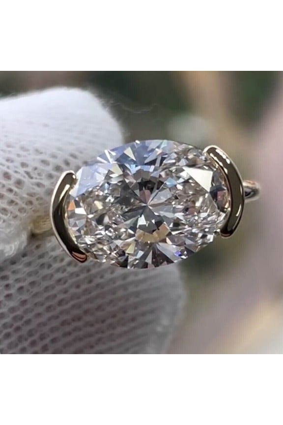 2Ct Oval Lab Created Diamond Bezel East West Engagement Ring 14k White Gold Plated