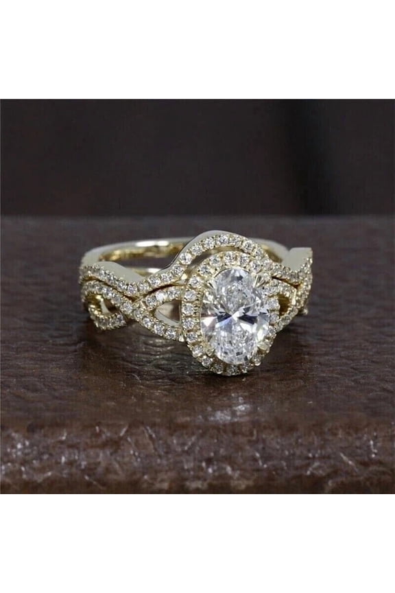 2Ct Oval Lab-Created Diamond Women's Bridal Ring Set 14K Yellow Gold Plated