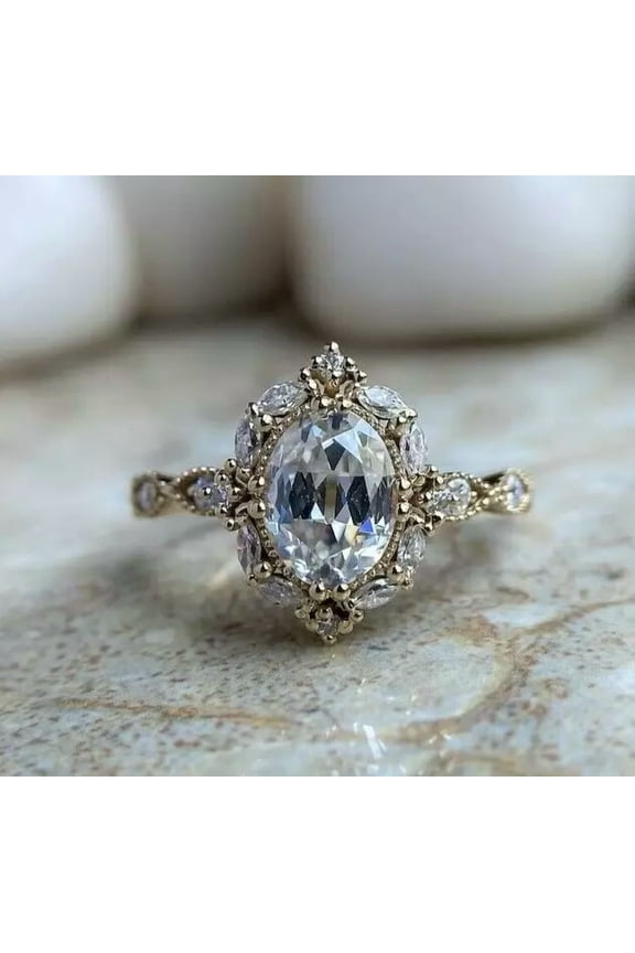 2Ct Oval & Marquise Cut Lab Created Diamond Women's Halo Ring in 14k Yellow Gold Plated