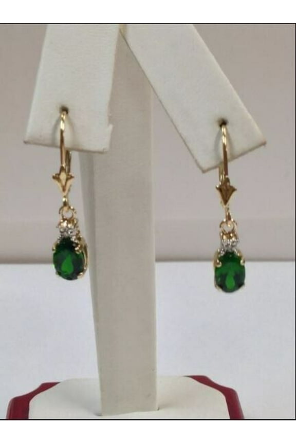 2Ct Oval Simulated Green Emerald Drop & Dangle Earrings 14K Yellow Gold Plated