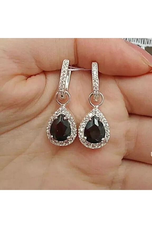 2Ct Pear Cut Lab-Created Black Diamond Drop/Dangle Earrings 14K White Gold Plated Silver