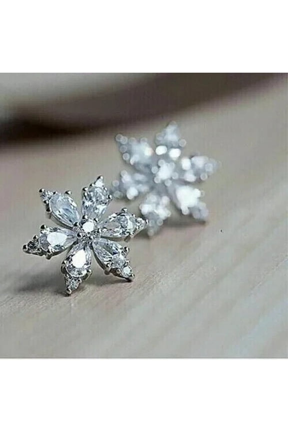 2Ct Pear Cut Lab-Created Diamond 14K White Gold Plated Women's Flower Stud Earrings