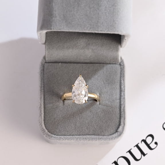 2Ct Pear Cut Real Moissanite Diamond Engagement Ring In 14K Yellow Gold Plated