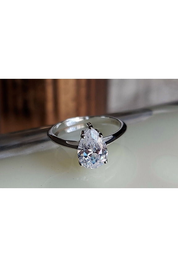 2Ct Pear Cut Lab Created Diamond Solitaire Engagement Ring 14K White Gold Plated