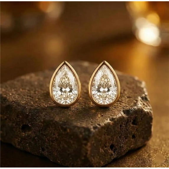 2Ct Pear Cut Lab Created Diamond Solitaire Stud Earrings 14K Yellow Gold Plated