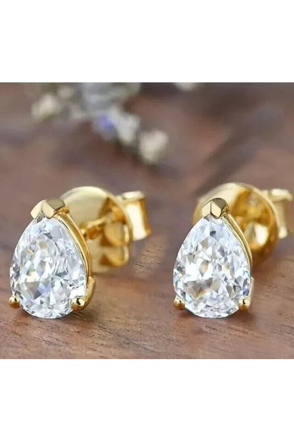 2Ct Pear Cut Lab Created Diamond Stud Earrings in 14K Yellow Gold Plated