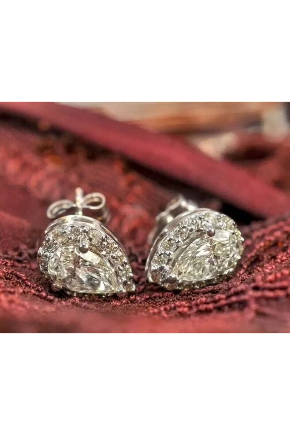2Ct Pear Cut Lab-Created Diamond Stud Women Earrings 14K White Gold Plated