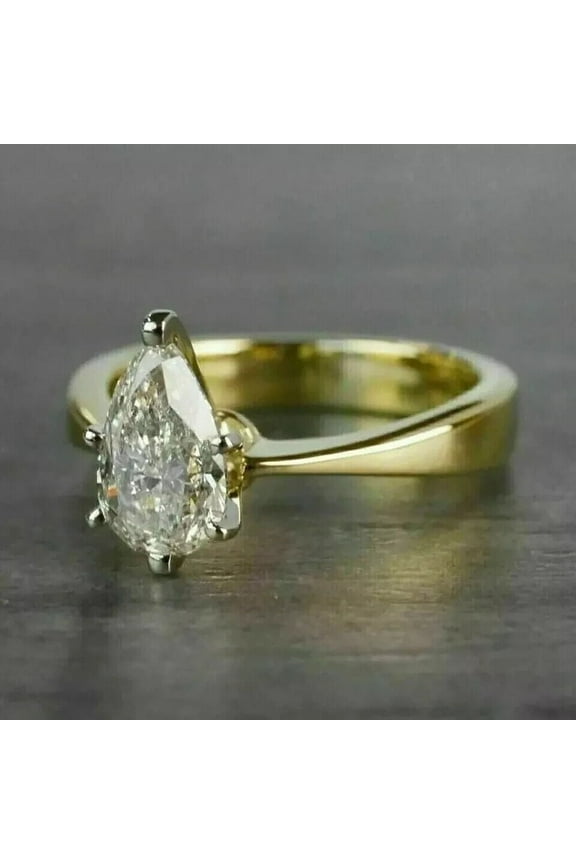 2Ct Pear Cut Lab-Created Diamond Women Engagement Ring 14K Yellow Gold Plated