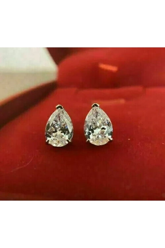 2Ct Pear Cut Lab Created Diamond Women Stud Earring 14K White Gold Plated