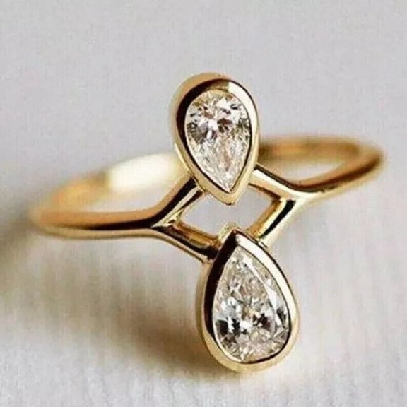 2Ct Pear Cut Lab-Created Diamond Women Wedding Ring 14k Yellow Gold Plated