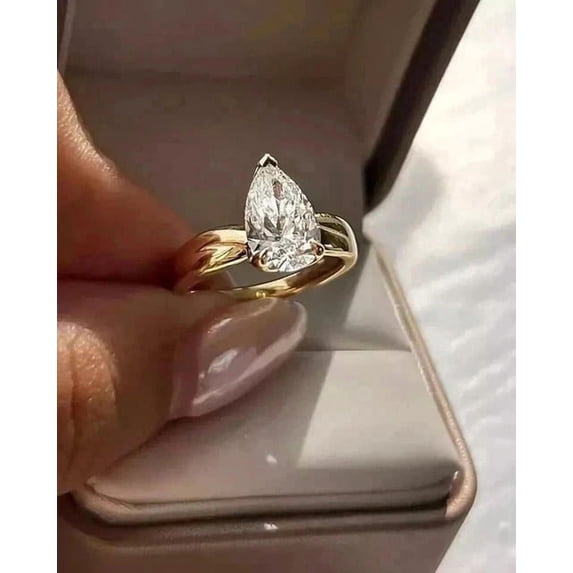 2Ct Pear Cut Lab Created Diamond Women's Engagement Ring 14k Yellow Gold Plated