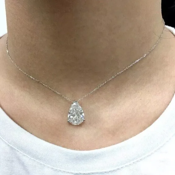 2Ct Pear Cut Lab Created Diamond Women's Pendant 14K White Gold Plated Silver