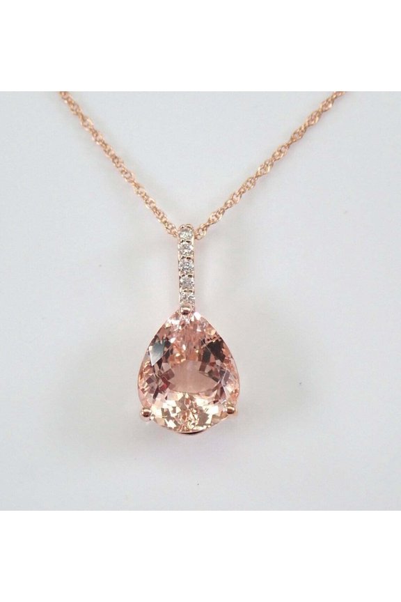 2Ct Pear Cut Lab Created Morganite Solitaire Pendant 14K Rose Gold Plated