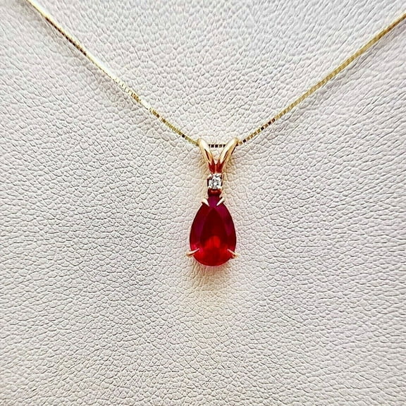 2Ct Pear Cut Lab Created Red Ruby Solitaire Pendant 14K Yellow Gold Finish