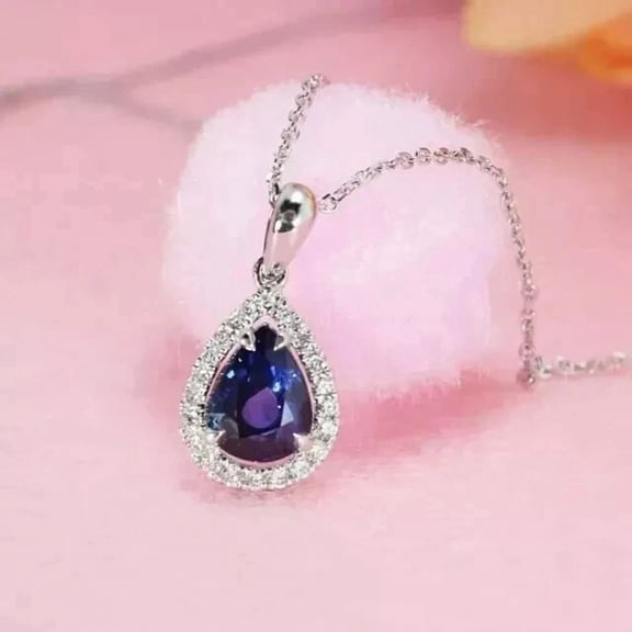 2Ct Pear Cut Simulated Blue Sapphire Women's Teardrop Women's Pendant 14K White Gold Plated
