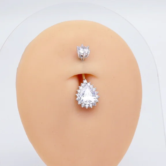 2Ct Pear Cut Simulated Diamond Women's Wedding Body Pricing Belly Button 14K White Gold Plated 925 Silver