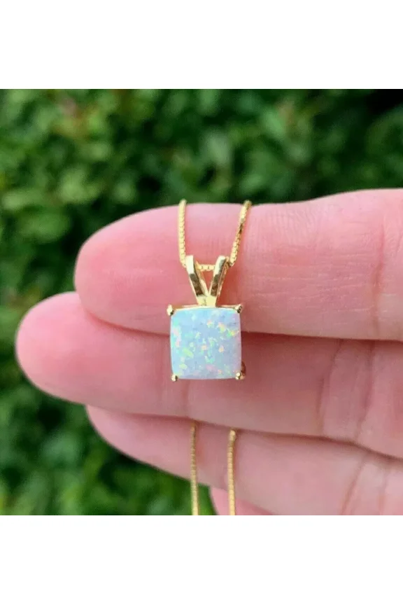 "2Ct Princess Cut Fire Opal Solitaire Pendant in 14K Yellow Gold Over with Free Chain"