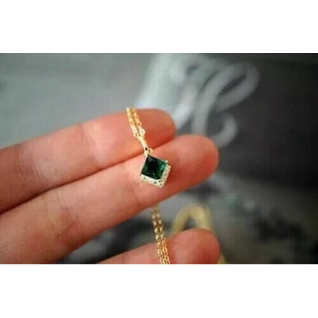 2Ct Princess Cut Green Emerald Lab-Created Pendant 14K Yellow Gold Plated