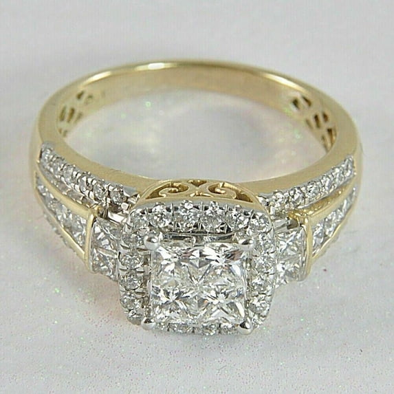 2Ct Princess Cut Lab Created Diamond 14K Yellow Gold Plated Engagement Cluster Ring