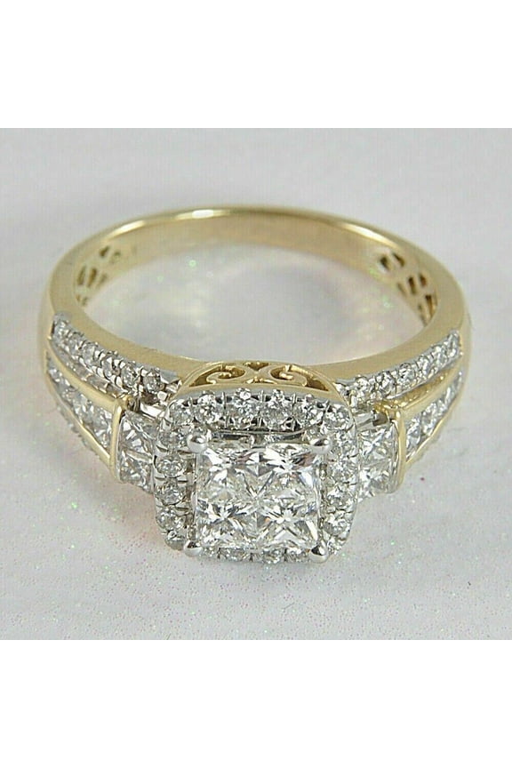 2Ct Princess Cut Lab Created Diamond 14K Yellow Gold Plated Engagement Cluster Ring