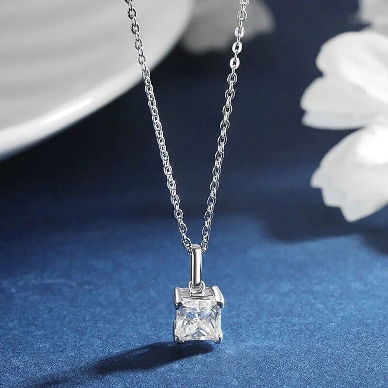 SUNNAH STYLES JEWELRY 2Ct Princess Cut Lab Created Diamond Pendant Necklace 14K White Gold Plated 18"