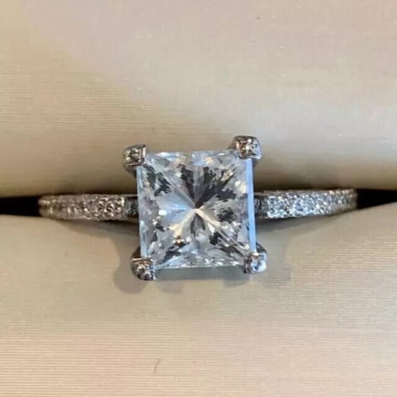 2Ct Princess Cut Lab Created Diamond Solitaire Women's Engagement Ring 14K White Gold Plated 925 Silver