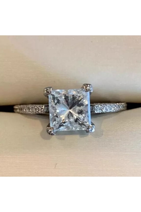 2Ct Princess Cut Lab Created Diamond Solitaire Women's Engagement Ring 14K White Gold Plated 925 Silver
