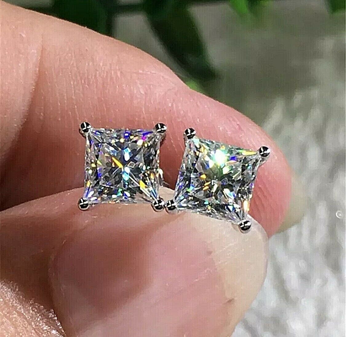 2Ct Princess Cut Lab Created Diamond Women's Stud Earrings 14K White Gold Plated