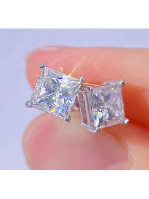 2Ct Princess Cut Lab Created Solitaire Diamond Stud Earrings 14k White Gold Over
