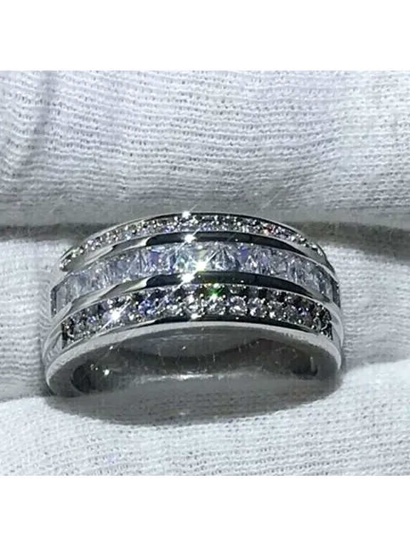 2Ct Princess Cut Moissanite Men's Anniversary Band Ring 925 Sterling Silver