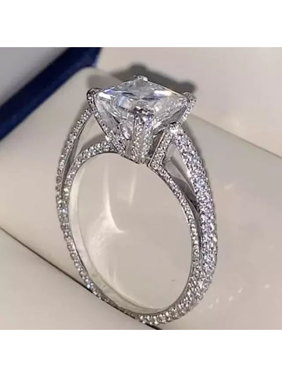 2Ct Princess Cut Simulated Diamond Cluster Solitaire With Accents Women's Engagement Ring 14K White Gold Plated Silver For Her