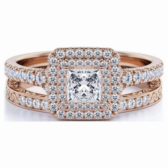 2Ct Princess Cut Simulated Diamond Thanks Giving Women's Engagement Wedding Bridal Set Ring 14K Rose Gold Plated