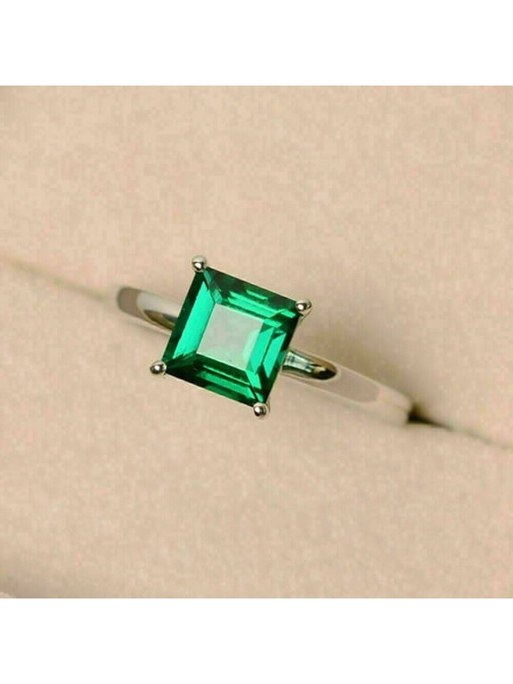 2Ct Princess Cut Simulated Green Emerald Women's Solitaire Engagement Ring 14K White Gold Plated