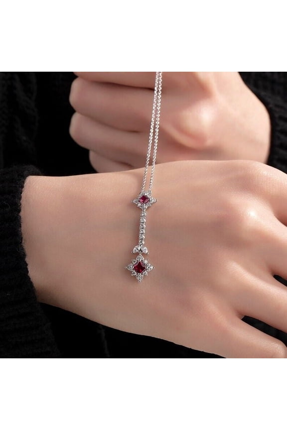 2Ct Princess Cut Simulated Ruby Beaautiful Women's Pendant 14K White Gold Plated Silver Free Chain 18"