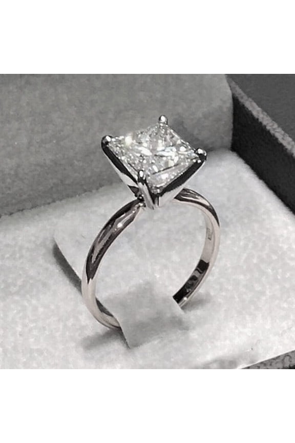 2Ct Princess Cut White Diamond Solitaire Ring 14k White Gold Plated