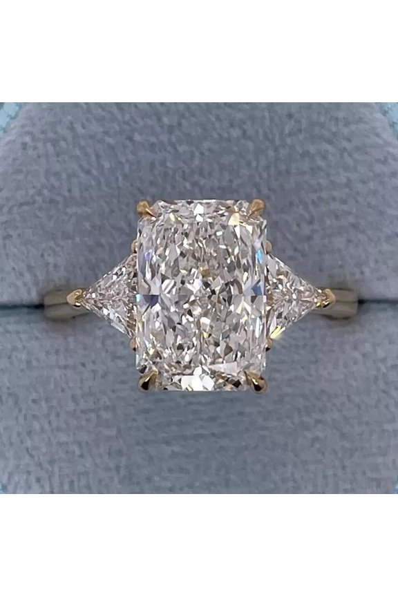 2Ct Radiant Cut Lab Created Three Stone Engagement Ring 14K Yellow Gold Plated