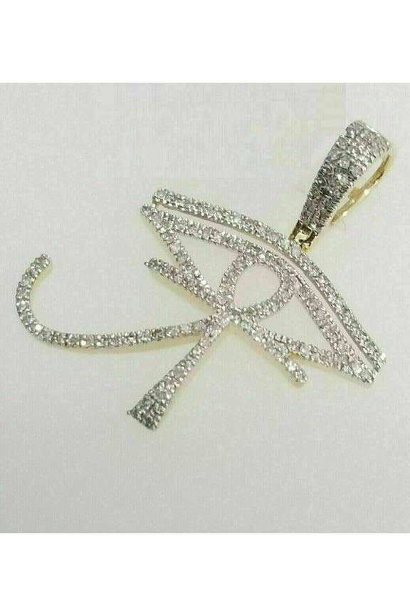 2Ct Real Moissanite Eye of Horus Egyptian Cross Pendant 14K Yellow Gold Plated