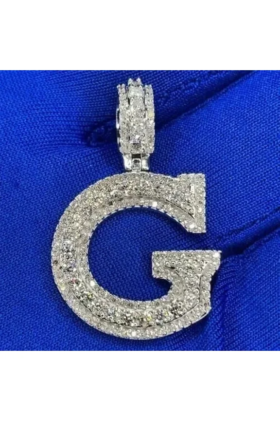 2Ct Real Moissanite Men's Any Letter "G" Pendant Charm 14K White Gold Plated