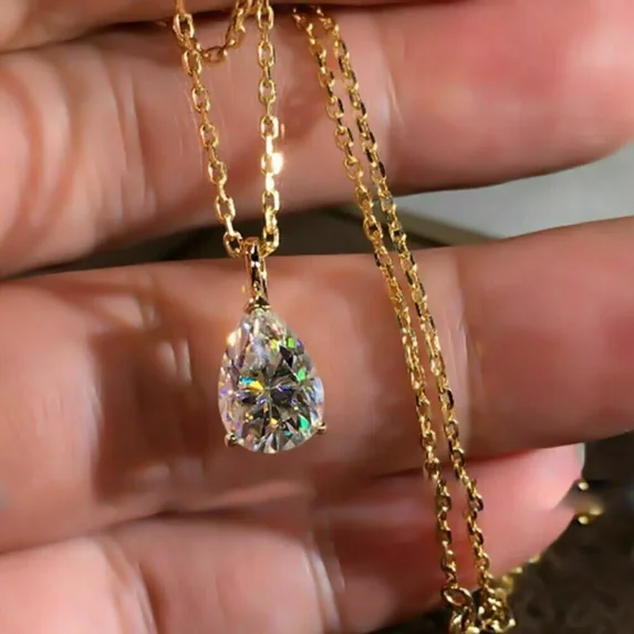 2Ct Real Moissanite Solitaire Pendant Necklaces 14K Yellow Gold Plated Silver